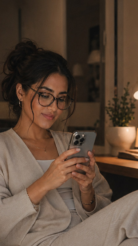 Woman using a phone at home