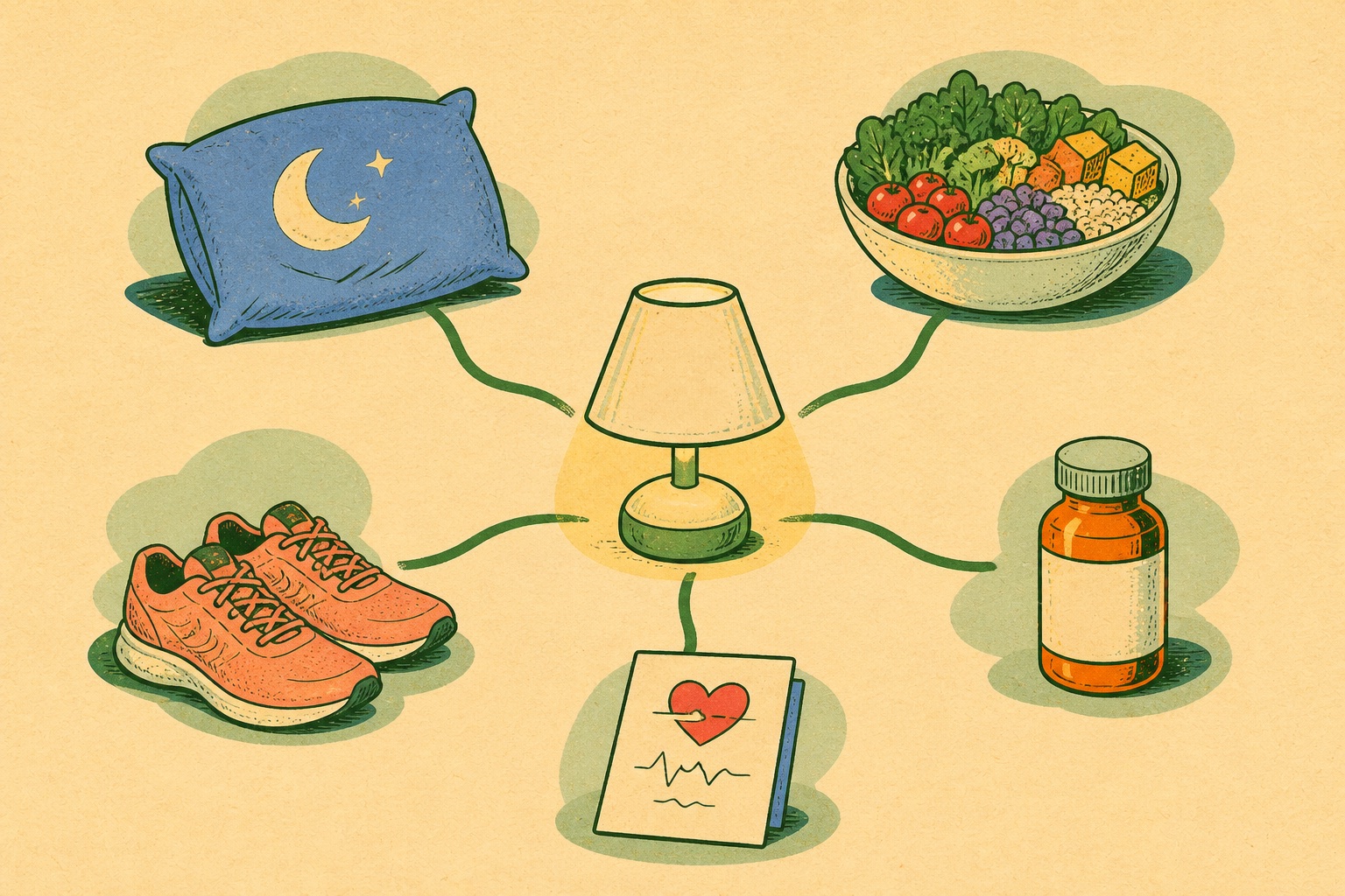 Low energy connected to possible contexts including sleep, food, activity, medicines, and health conditions